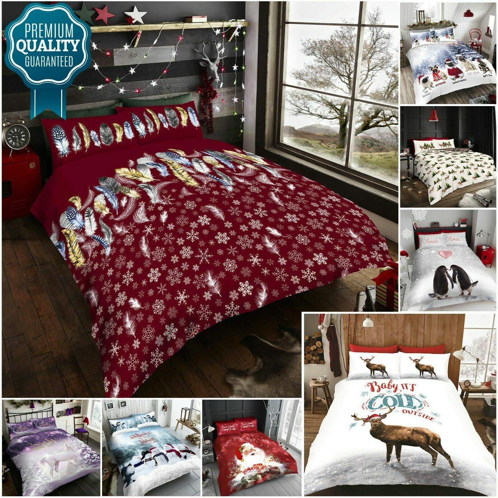 Xmas Santa Pug Duvet Cover Pillowcases 