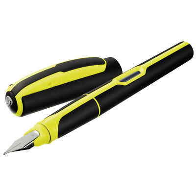 Pelikan Füller Style NEON gelb Füllhalter mit Clip und große Tintenpatrone blau