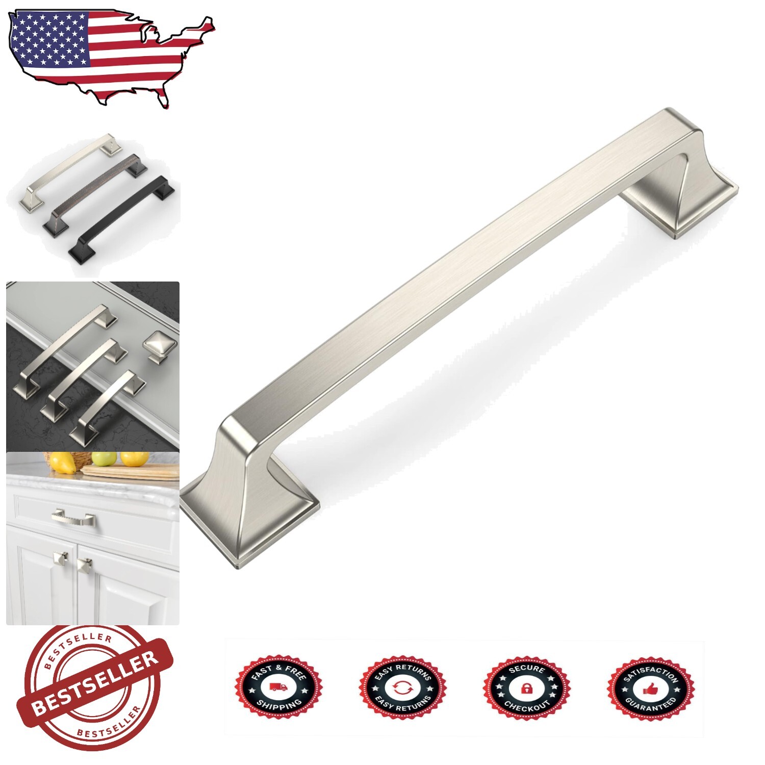 Stylish 10 Count Brushed Satin Nickel Pull Handles - Perfect for Cabinets & More