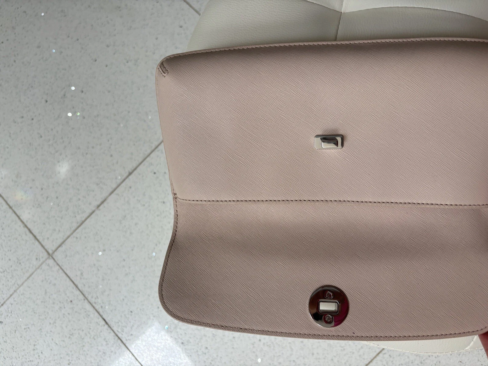 Borsa a tracolla TORY BURCH logo argento rosa chiaro beige. Borsa antipolvere inclusa