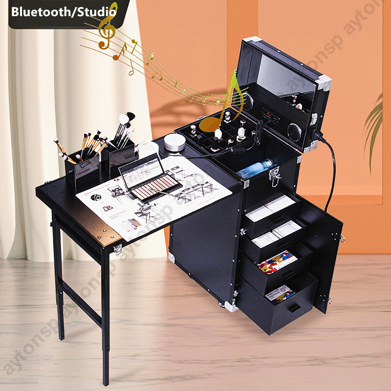 Rolling Manicure Table Nail Desk Makeup Train Case Workstation