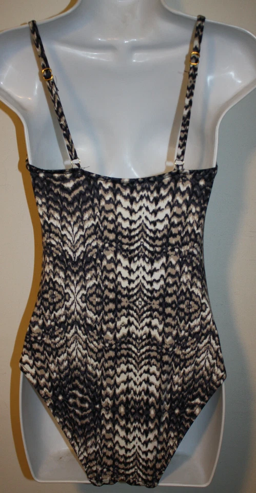 Traje de baño Badgley Mischka 1 pieza sin mangas 4 gris blanco negro beige acanalado Foto 4 de 4
