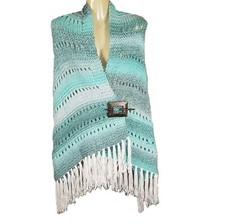 NEW Green Teal Knit Shawl Wrap Scarf Boho Hippie Chunky Cottage Artsy Indie Mod
