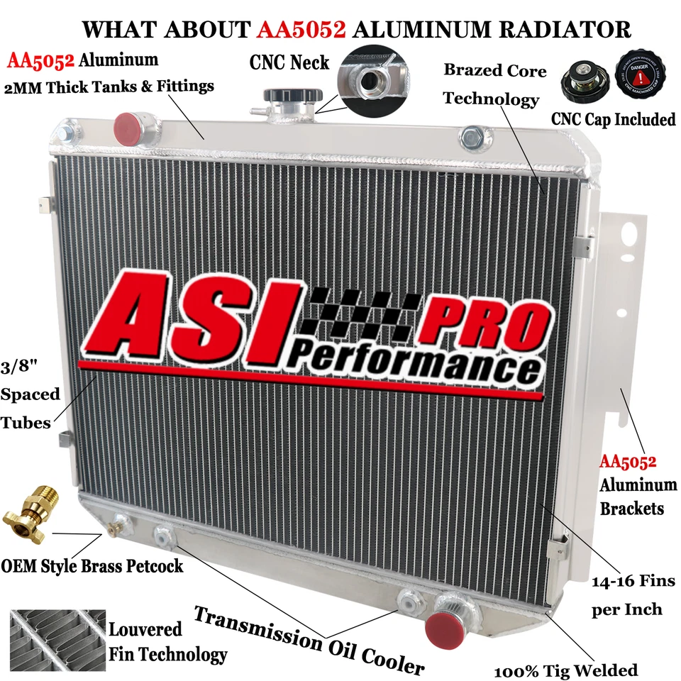 For 79-03 Dodge B150/B250/B350 RAM 1500 2500 3500 Van V8 3 Row Aluminum Radiator - Изображение 2 из 4