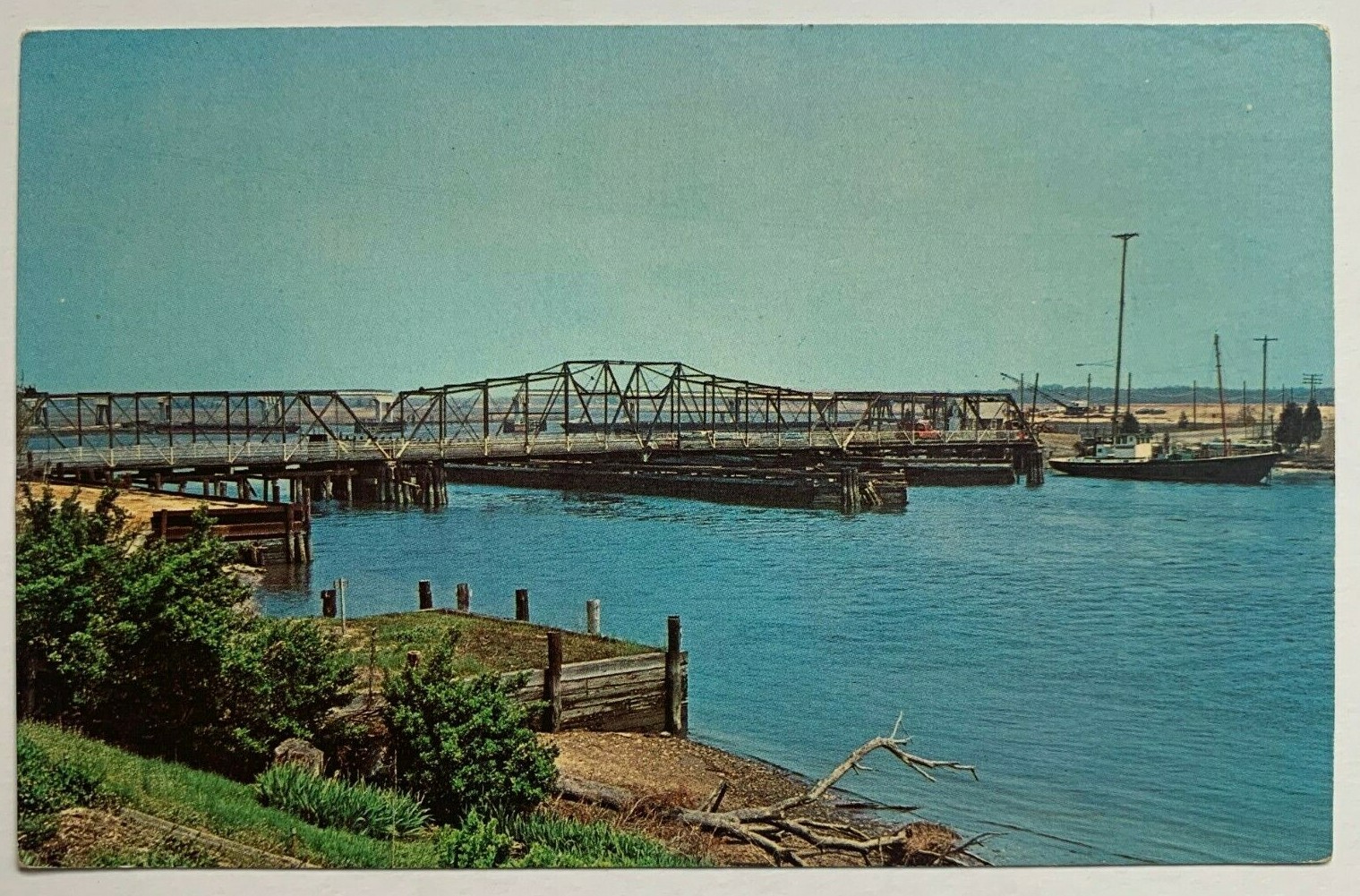 NJ Postcard Mauricetown New Jersey Bridge waterway boat river