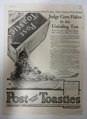 Vintage Antique 1924 POST TOASTIES CORN FLAKES Cereal Magazine 14'' Print Ad