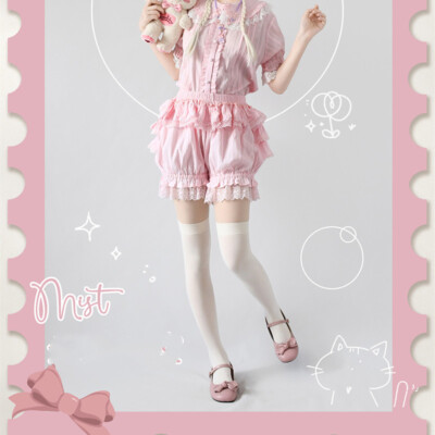 Culotte Courte Lolita Femme – Style Rétro à Plis, Taille Unique
