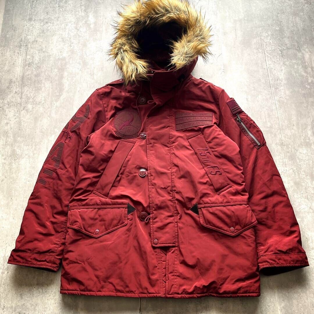 AVIREX N-3B Flight Jacket Hooded Polyester Men Size 2XL Red AVIREX N-3B Flight Jacket Hooded Polyester Men Size 2XL Red