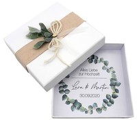 Geldgeschenk Verpackung Personalisiert Geschenk Hochzeit Herz Weiß Eukalyptus