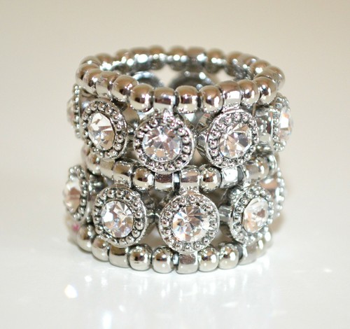 ANILLO PLATA mujer banda elástica brillantes cristales strass N36 | eBay
