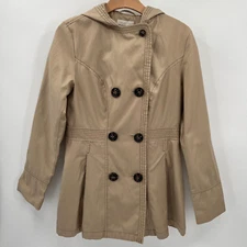 Esprit Coat Women Medium Trench Lined Hood Jacket Beige Rain Work Party Core Ex