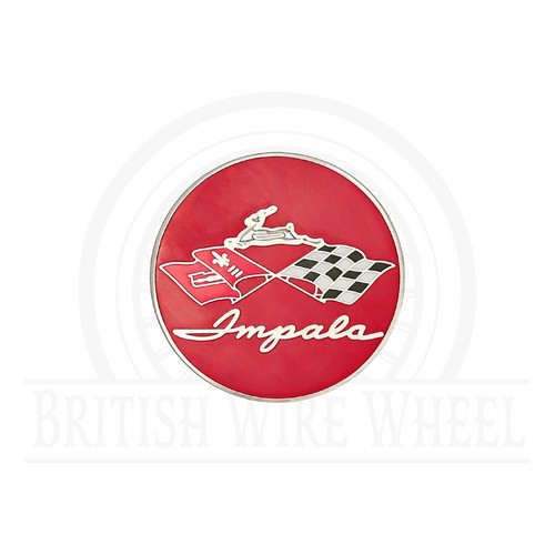 Impala Chrome & Red Metal Wire Wheel Chip Emblems, Size 2.25", Set or Single - Picture 8 of 21
