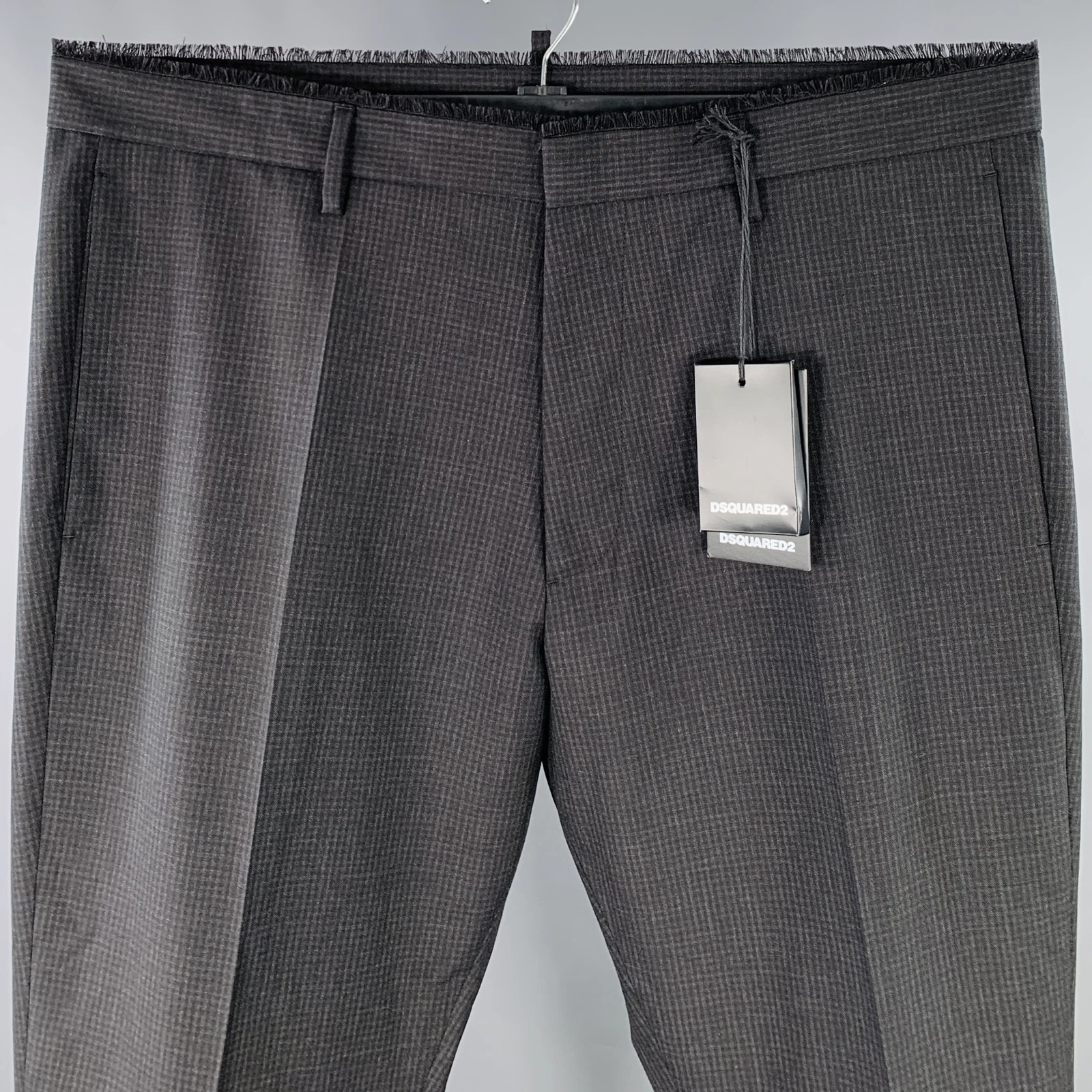 Pantaloni eleganti DSQUARED2 taglia 38 grigio nero lana a quadri bordo grezzo