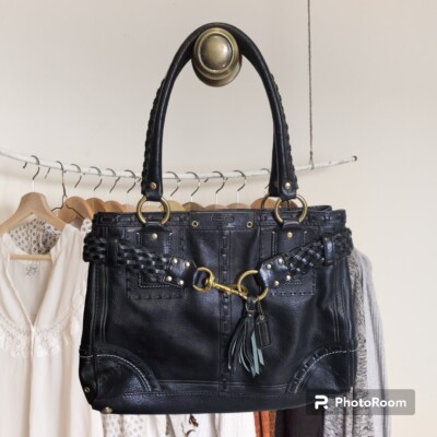 Vintage Coach Hamptons Black Leather Carryall Braided Business