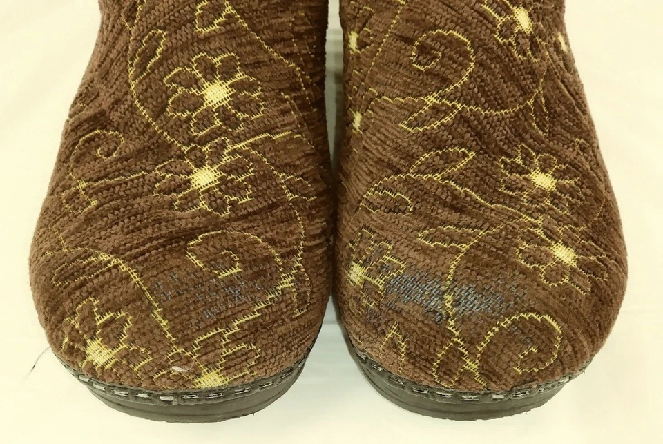 Zuecos daneses Sanita Wos EU41 US10.5 marrón floral punto de cruz zapatos de cuero 546 Foto 4 de 4