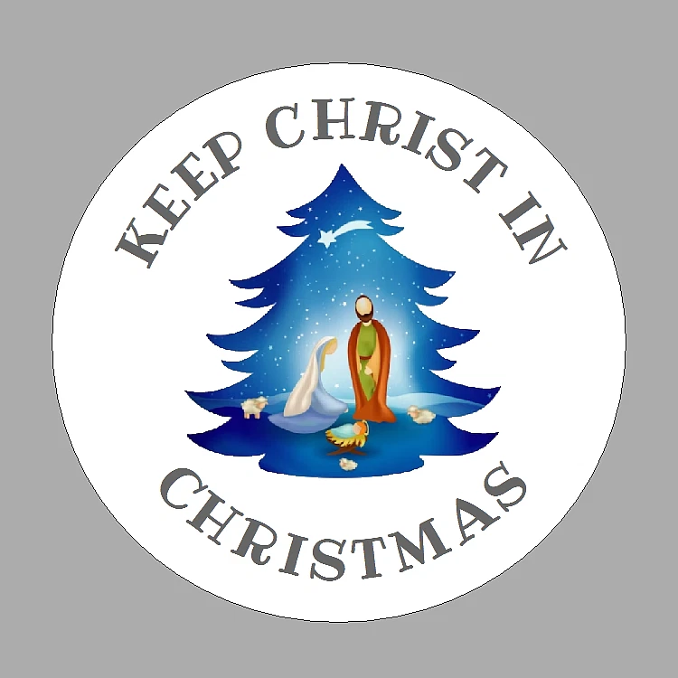 THE LITTLE LABEL COMPANY 24x Small Round Keep Christ In Christmas Stickers Circular Labels Nativity Image