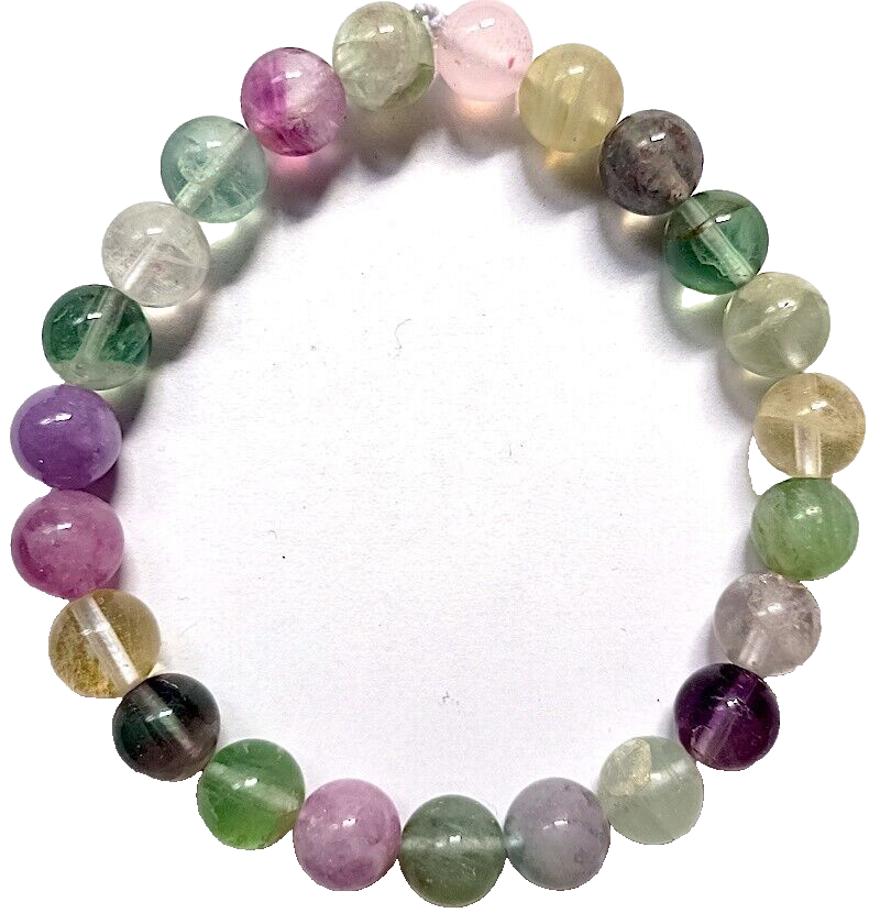 Fluorite Stretch Bracelet - 8mm Purple to Green Beads 7 Inch Elastic 23 Rounds  -image