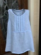 HLT704 Ice Blue XLarge NWT Match Point Linen Shirt Tank Flax Frayed