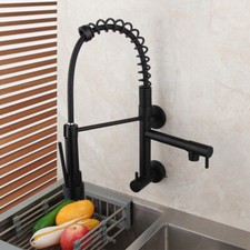 Black Pull Out Swivel Kitchen Sink Cold Faucet Single Handle Wall Mounted Tap