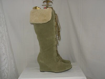 Bottes fourrées Compensées Daim vert P.38 - Photo 1/4