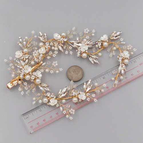 Braut Perle klar Kristall Kopfschmuck Clip Floral Hochzeit Accessoire 6166 GOLD - Bild 6 von 7