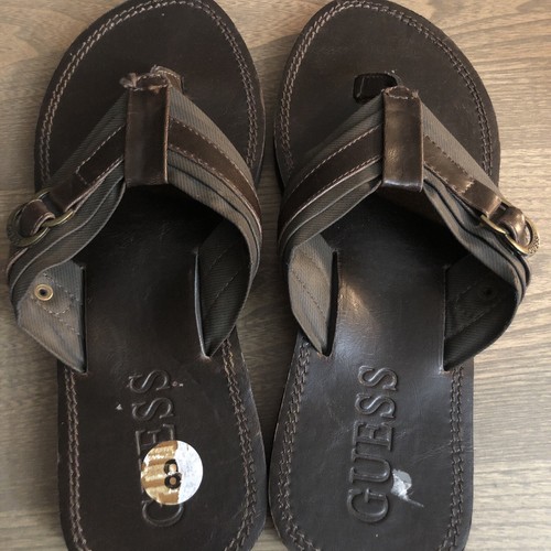 Guess Mens Flip Flops Dark Brown Thong 