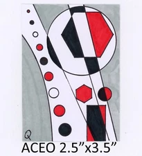 Original ACEO - Abstract, Cubism, Bauhaus - miniature markers painting