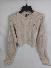Windsor Beige Cropped Relaxed Breathable Knit Sweater Size S Long Sleeves
