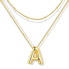 Initial Necklaces for Women, 14K Personalized Bubble Letter Necklace Gold A-Z...