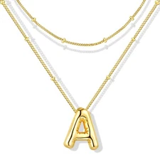 Initial Necklaces for Women, 14K Personalized Bubble Letter Necklace Gold A-Z...