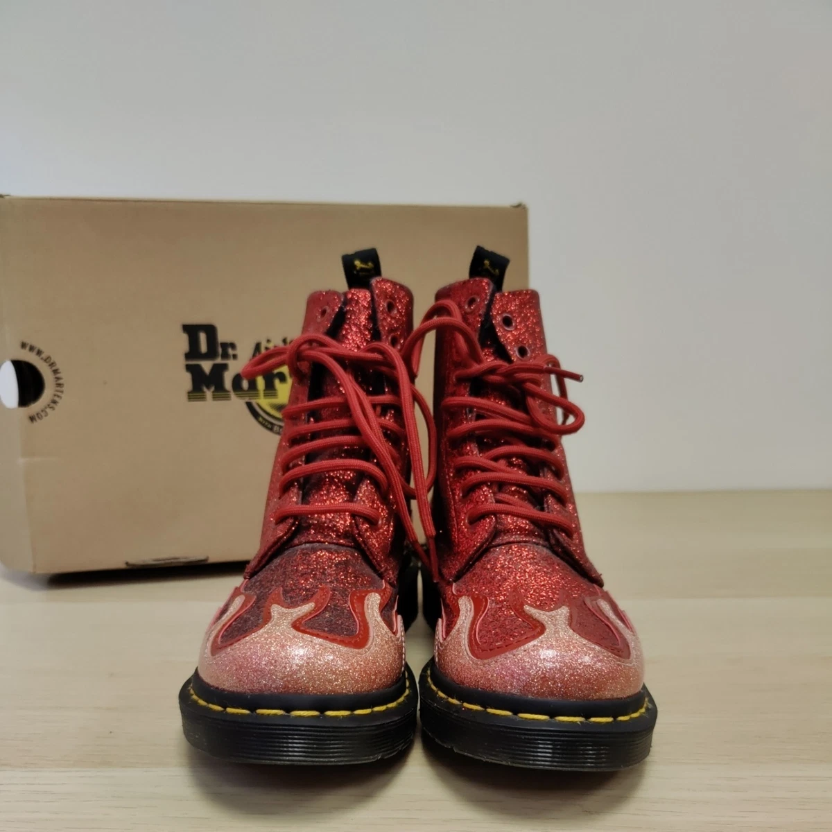 Dr Martens Pascal Red Flame Glitter Superstar Ankle Limited