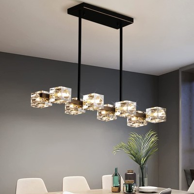 Black Chandeliercrystal Pendant Lights Fixture With 8lightsmodern Cube Lamp Shad