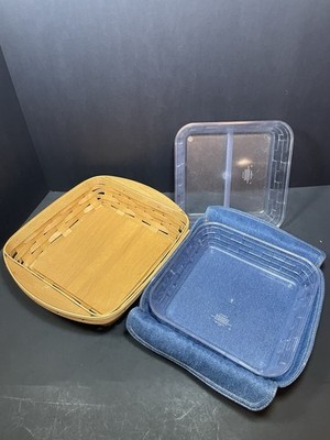 Longaberger Brownie Basket 2005 with Denim Blue Liner & Two Protectors 11 x9.5 