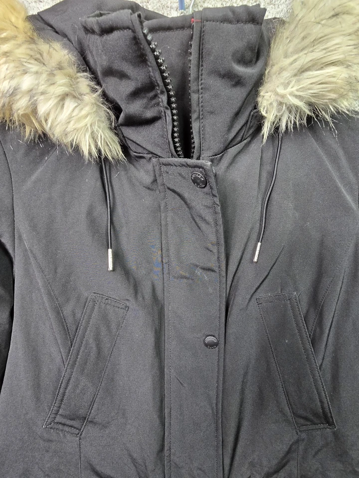 Abrigo Parka Andrew Marc Mujer Pequeño Negro Imitación Piel Capucha Acolchado Cálido -15F Largo Foto 3 de 4