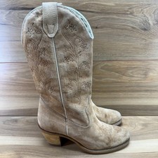 Wolverine USA Vintage Suede Western Boot 7.5 M Tan Suede Heeled Rodeo Festival