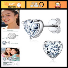 925 Sterling Silver Birthstone Earrings - Heart/Round/Princess Cut, Gift Boxed J