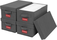4 PCS Grey DVD Storage Box Case Holder Organizer 15.75x8.1x6.1 Inch Stack