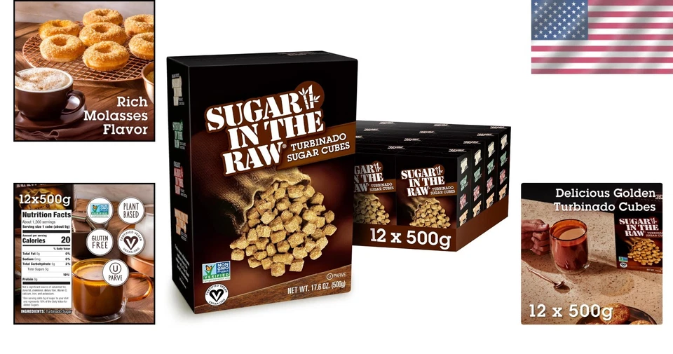 Cubos de açúcar de cana Turbinado, adoçante natural, pacote com 25 quilates - Imagem 2 de 4