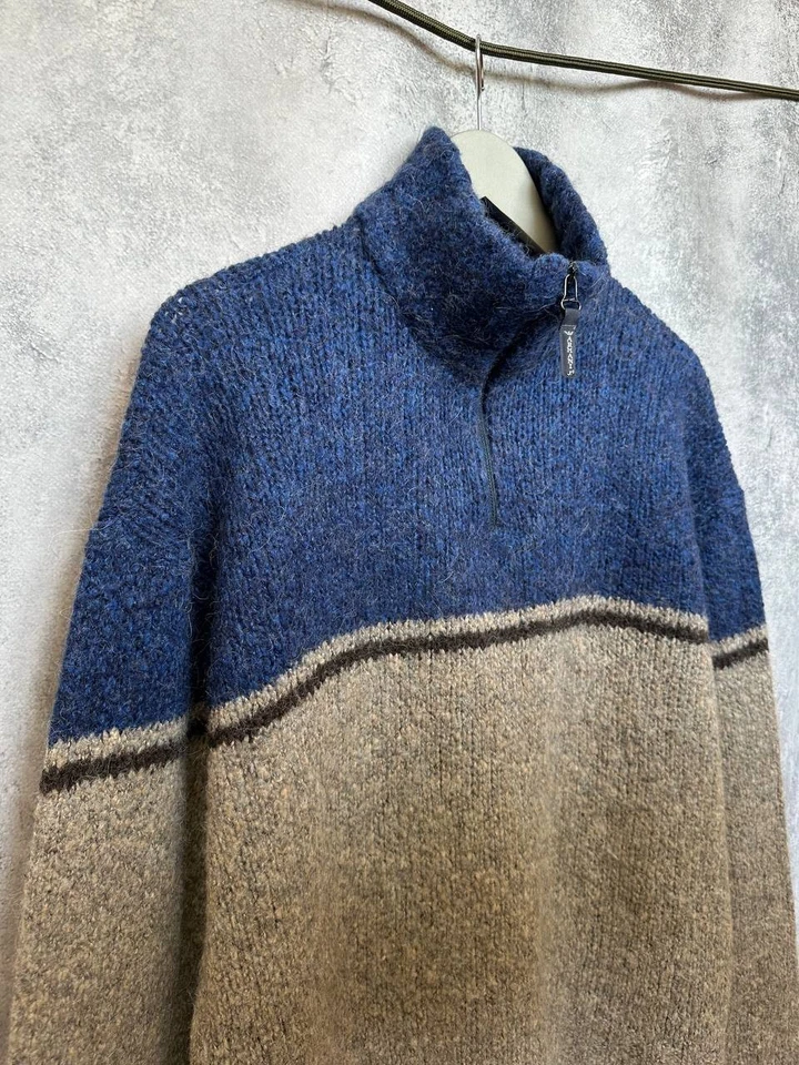 Armani Jeans Alpaca Wool 1/4 Zip Sweater Vintage Highneck Colorblock Men's Sz L - Image 4 of 4