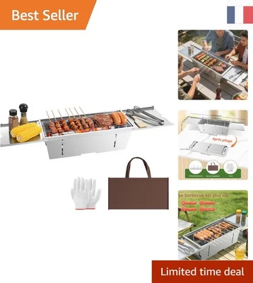 Uten Grill Portable au Charbon de Bois, Pliable pour Camping et Pique-Niques - Photo 1/4