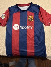 FC Barcelona Jersey Mens L Soccer Lewandowski 9 Spotify Blue Red Home Stripped