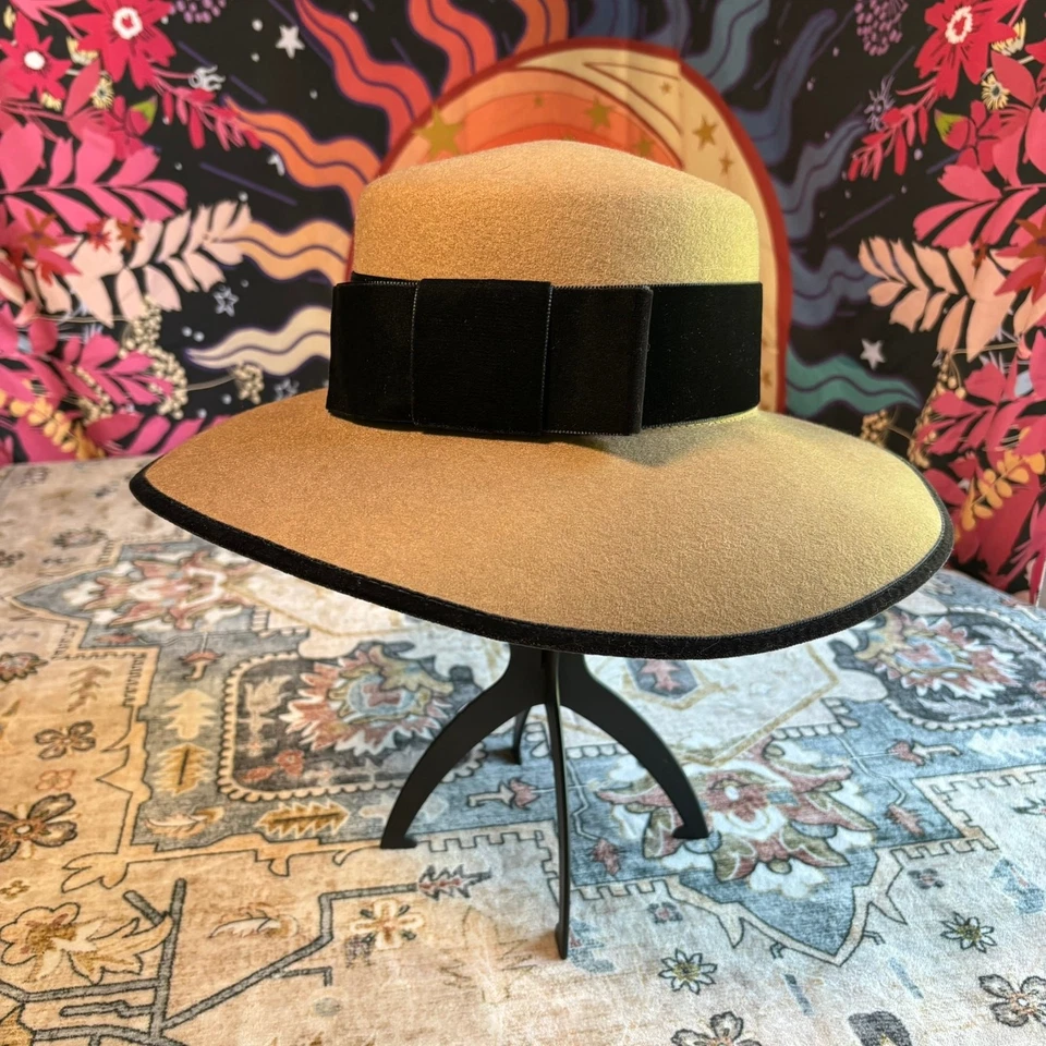 Sombrero de Lana Vintage J Peterman Hecho en Italia Para Mujer Terciopelo Lazo Formal Ala Ancha Foto 3 de 4