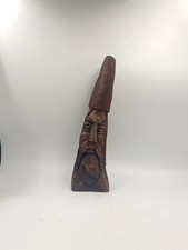 Statue Gnome Lutin Visage Homme Barbu Bois Massif Sculpté Monoxyle Art Populaire