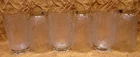 6 JEANETTE depression glass 5"h clear tumblers-RARE Chrysanthemum & Herringbone