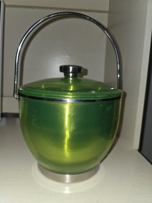 MCM Vintage NEON LIME GREEN Ice Bucket Stainless Steel & Plastic Bar Cocktails
