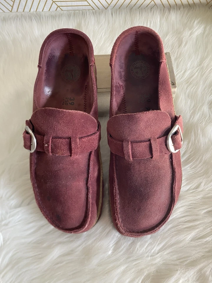 Birkenstock Women’s Maroon Clogs Buckley Suede Size 8 - 8.5 US Size 39 EU Good - Image 3 of 4