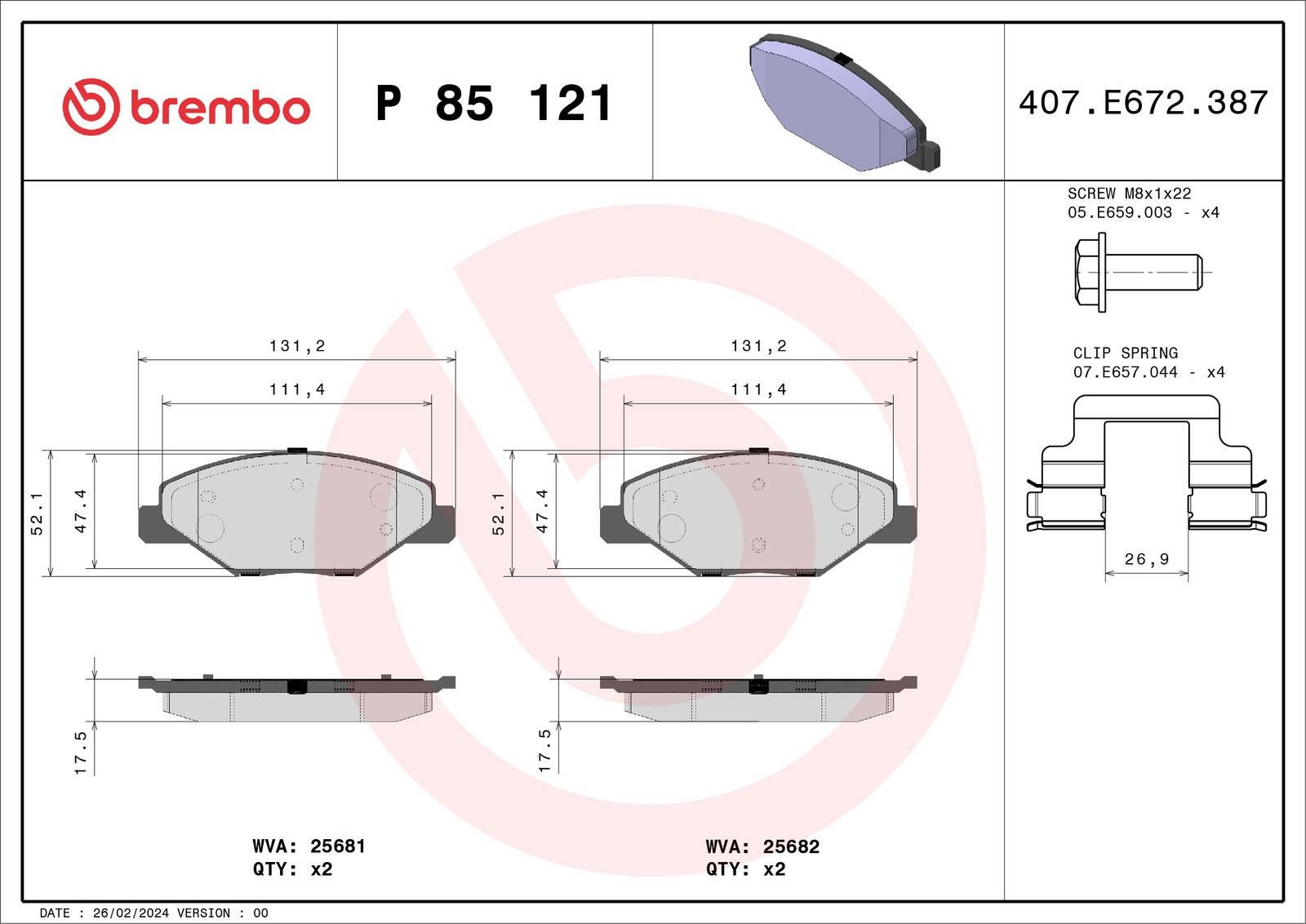 ✅Fits BREMBO P 85 121 HAM PADS. FRONT SKODA FABIA 07- FRONT  ⭐UK Seller⭐