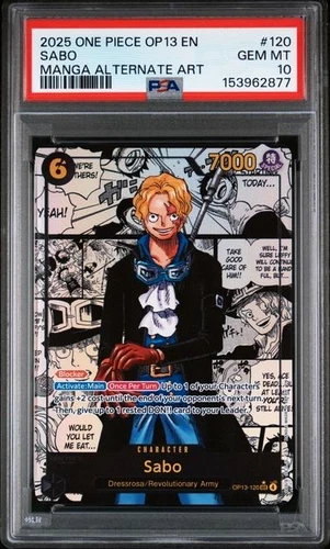 ONE PIECE SABO 2025 OP13-CARRYING ON HIS WILL #120 MANGA ALTERNATE ART PSA 10