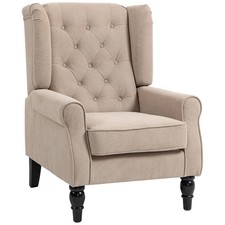 Image of HOMCOM Accent Armchair Home Furniture Retro Tufted Club Wood Fabric, Beige