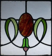 ABSTRACT OLD ENGLISH LEADED STAINED GLASS WINDOW 18.25" X 20.5"